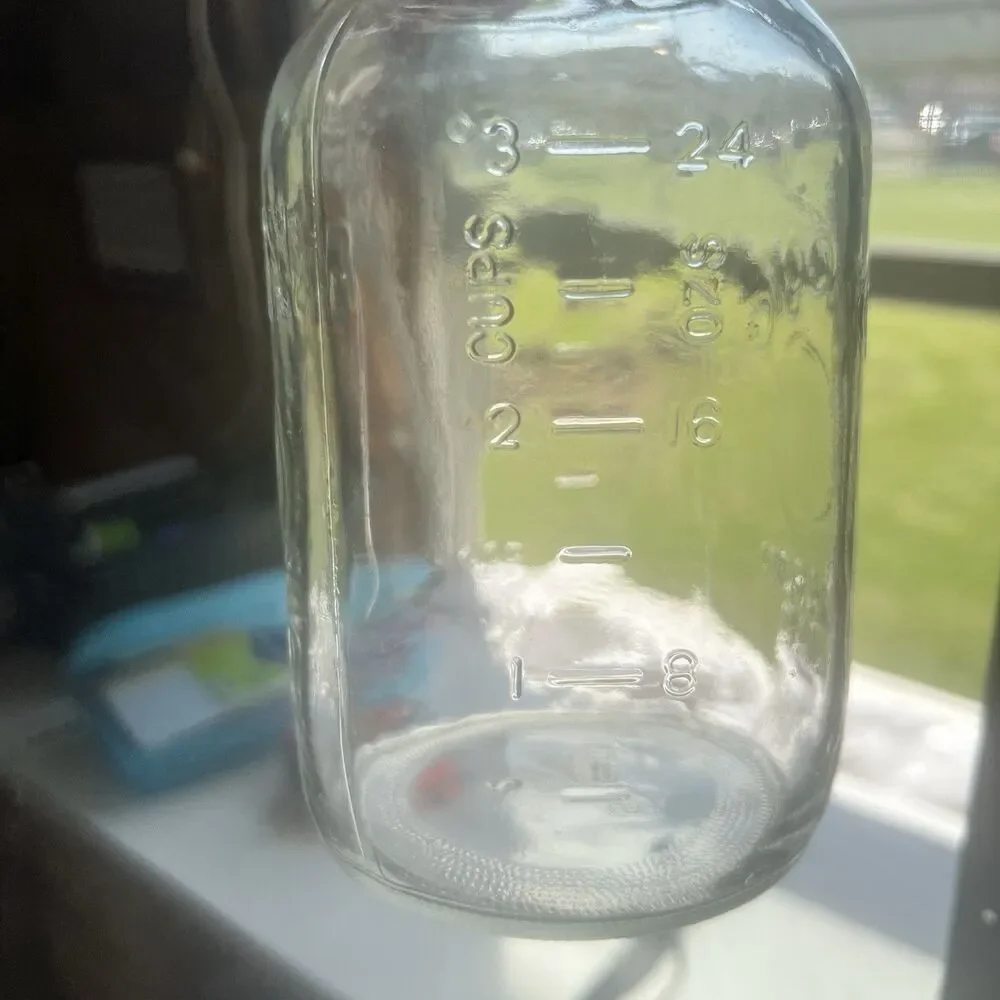 Magic Mason Jar Quart size + Measurement Lines On Side Of Jar No Lid Vintage